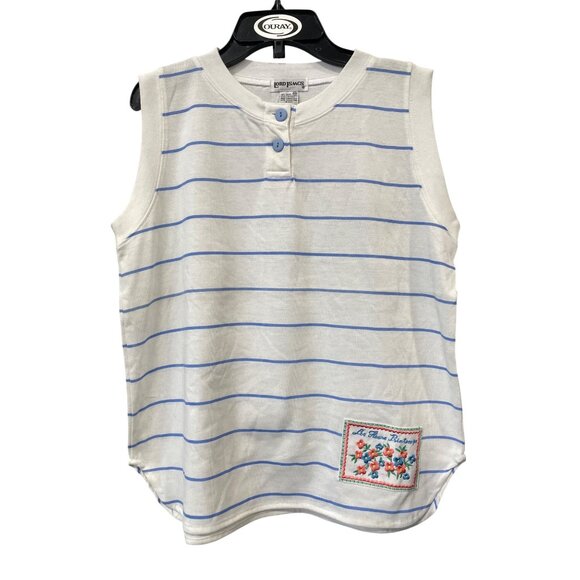 Vintage 90s Lord Isaacs Sleeveless Shirt Sz Medium Striped Floral Deadstock NEW - Picture 1 of 7
